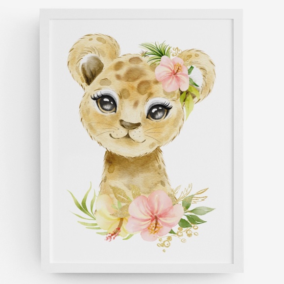Cute Watercolor Floral Leopard Wall Art Print Poster Unframed - Picture 9 of 9